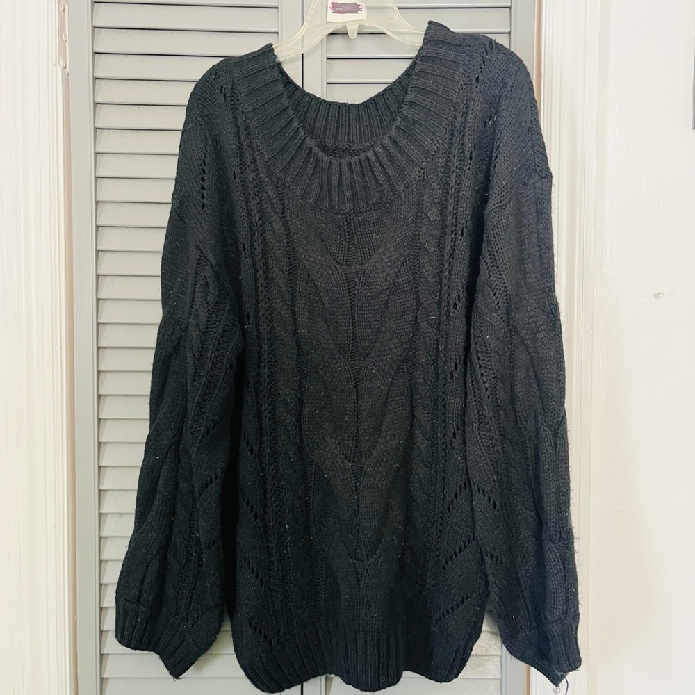 Black Cable Knit Women’s Sweater - Classic Crewneck